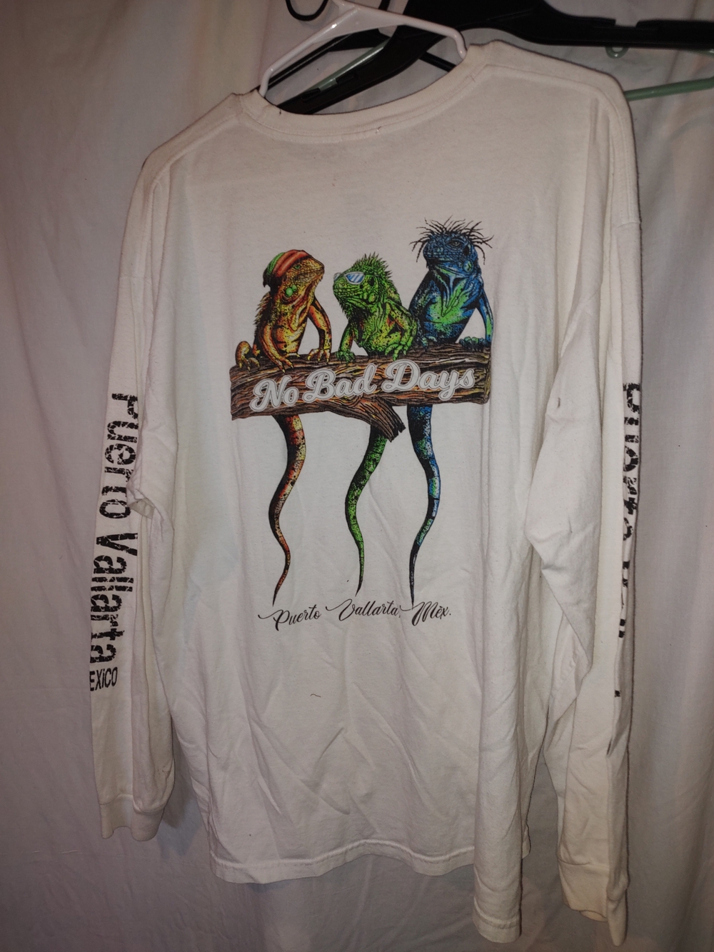 Vintage No Bad Days Iguana Graphic Long Sleeve Tee - White